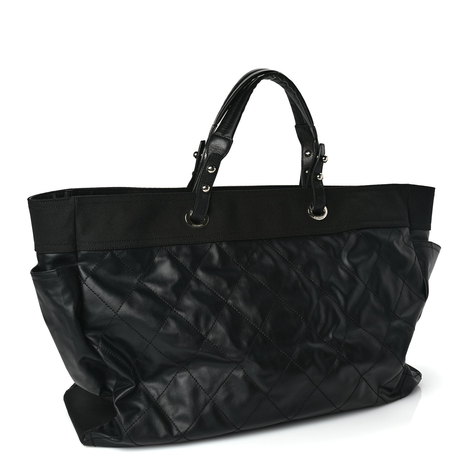 Chanel Coated Canvas Stitched XL Paris Biarritz Tote Black 2 of 9