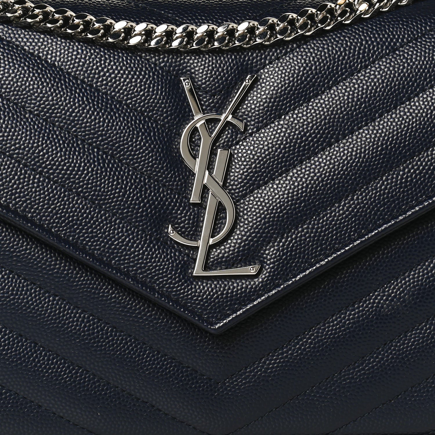 Saint Laurent Grain De Poudre Matelasse Chevron Monogram Envelope Chain Wallet Deep Marine 7 of 10