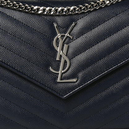 Saint Laurent Grain De Poudre Matelasse Chevron Monogram Envelope Chain Wallet Deep Marine 7 of 10
