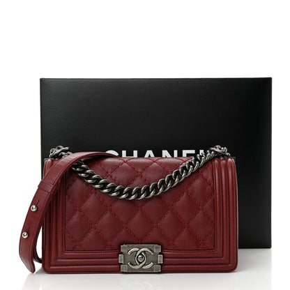 Chanel Calfskin Double Stitch Medium Boy Flap Burgundy 13 of 13