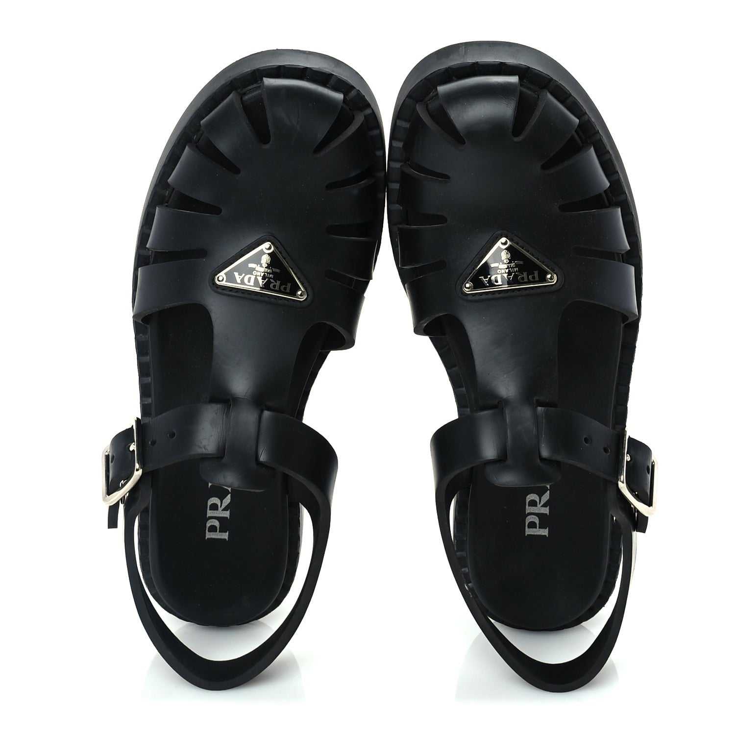 Prada Foam Rubber Metal Triangle Logo 50mm Cage Sandals 38  Black 5 of 8