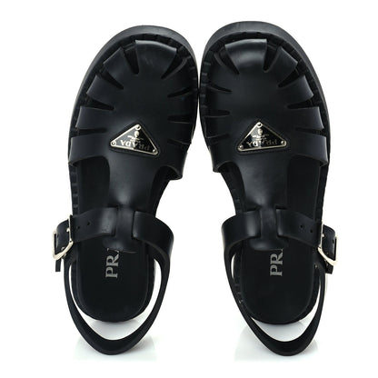 Prada Foam Rubber Metal Triangle Logo 50mm Cage Sandals 38  Black 5 of 8