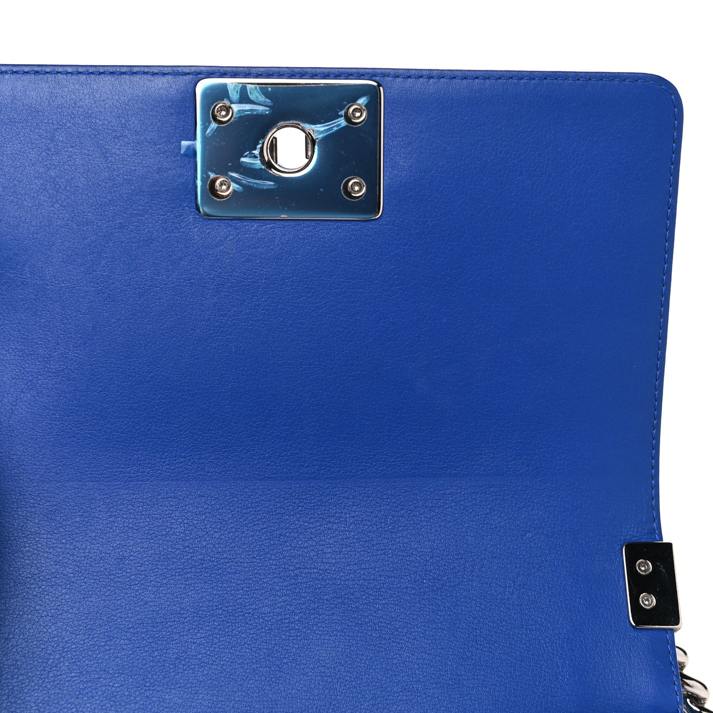 Patent Calfskin Quilted Small Plexiglass Boy Flap Blue