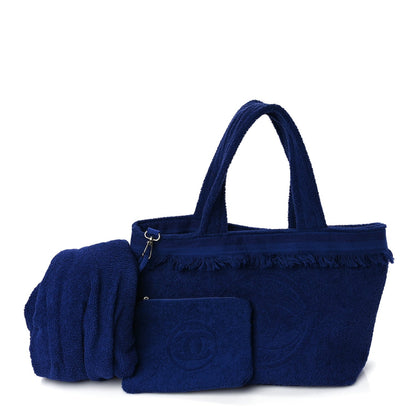 Chanel Terry Cotton CC Beach Tote Towel Set Blue 2 of 9