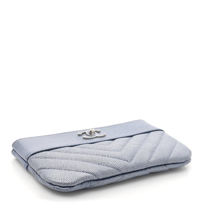 Chanel Caviar Chevron Quilted Small Vintage Mademoiselle Cosmetic Case Blue 4 of 7