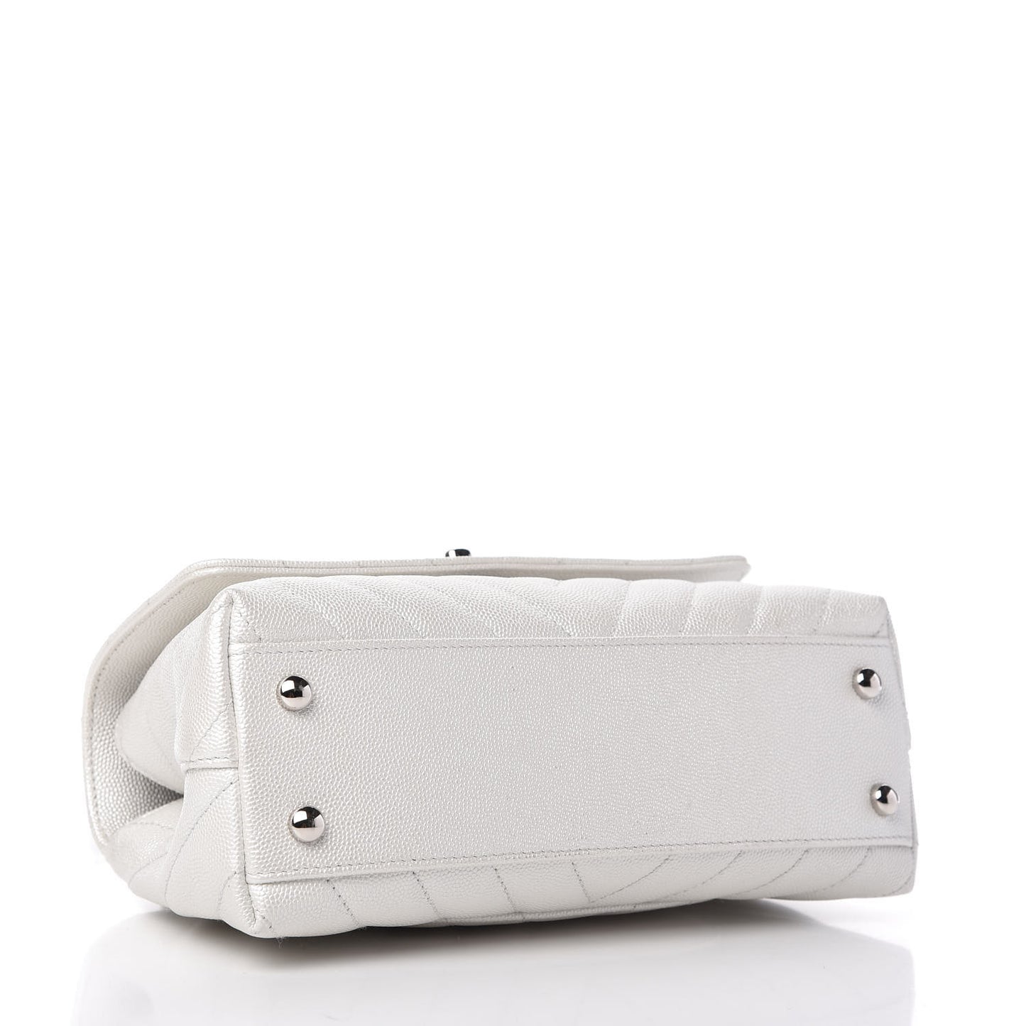 Iridescent Caviar Chevron Quilted Mini Coco Handle Flap White