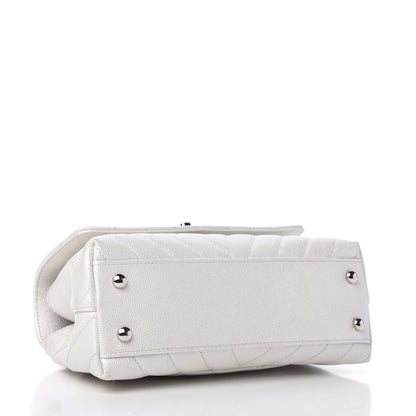 Chanel Iridescent Caviar Chevron Quilted Mini Coco Handle Flap White 4 of 10