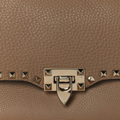 Valentino Garavani Pebbled Calfskin Medium Rockstud Top Handle Shoulder Bag Brown 6 of 8