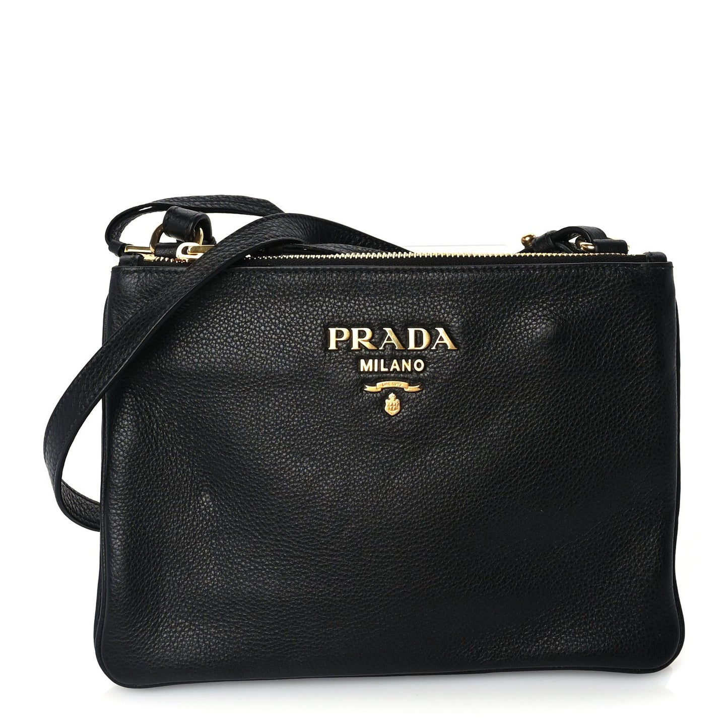 Vitello Phenix Double Zip Crossbody Bag  Black