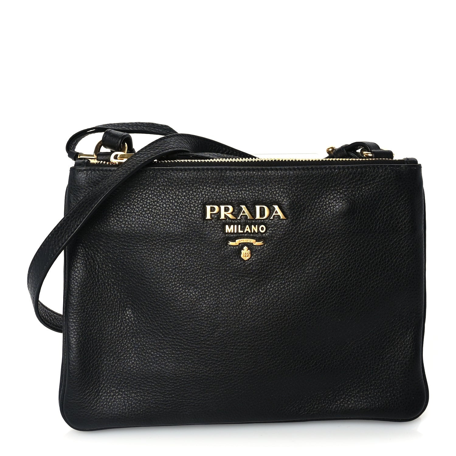 Prada Vitello Phenix Double Zip Crossbody Bag  Black 1 of 8