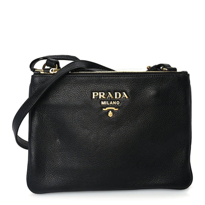 Prada Vitello Phenix Double Zip Crossbody Bag  Black 1 of 8