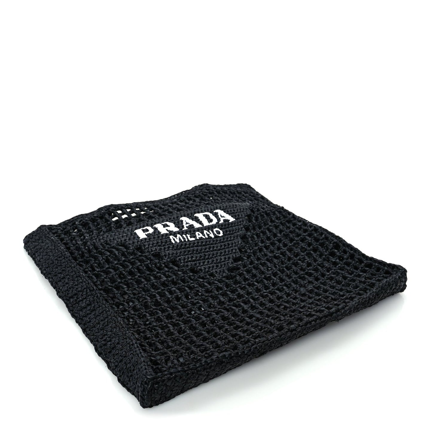 Yarn Raffia Effect Crochet Logo Embroidered Tote Bag  Black