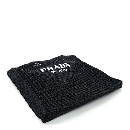 Prada Yarn Raffia Effect Crochet Logo Embroidered Tote Bag  Black 3 of 8