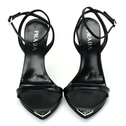 Prada Spazzolato Metal Triangle Logo Pointed Toe Sandals 40  Black 4 of 8