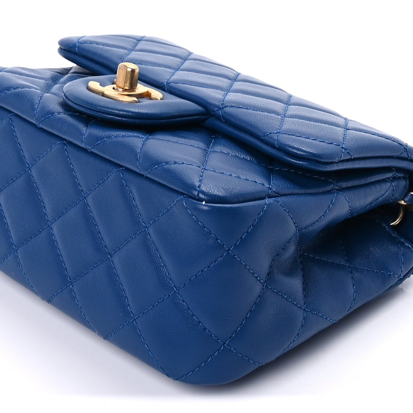 Lambskin Quilted Mini Pearl Crush Flap  Blue