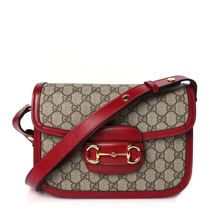 Gucci GG Supreme Monogram Azalea Calfskin Horsebit 1955 Shoulder Bag Beige Ebony New Cherry Red 1 of 10