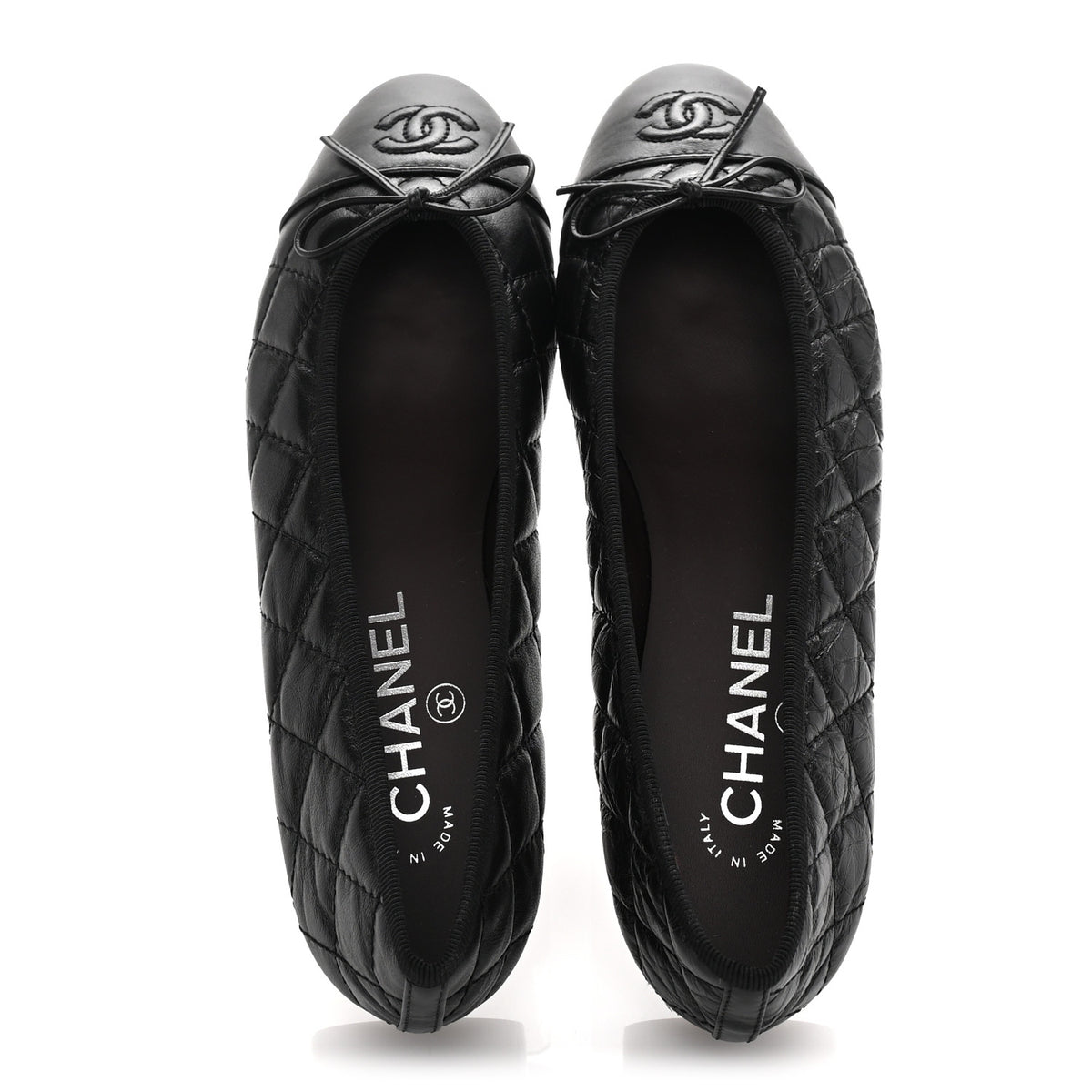 Aged Calfskin Quilted CC Cap Toe Ballerina Flats 37 Black