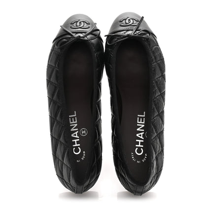 Chanel Aged Calfskin Quilted CC Cap Toe Ballerina Flats 37 Black 2 of 6