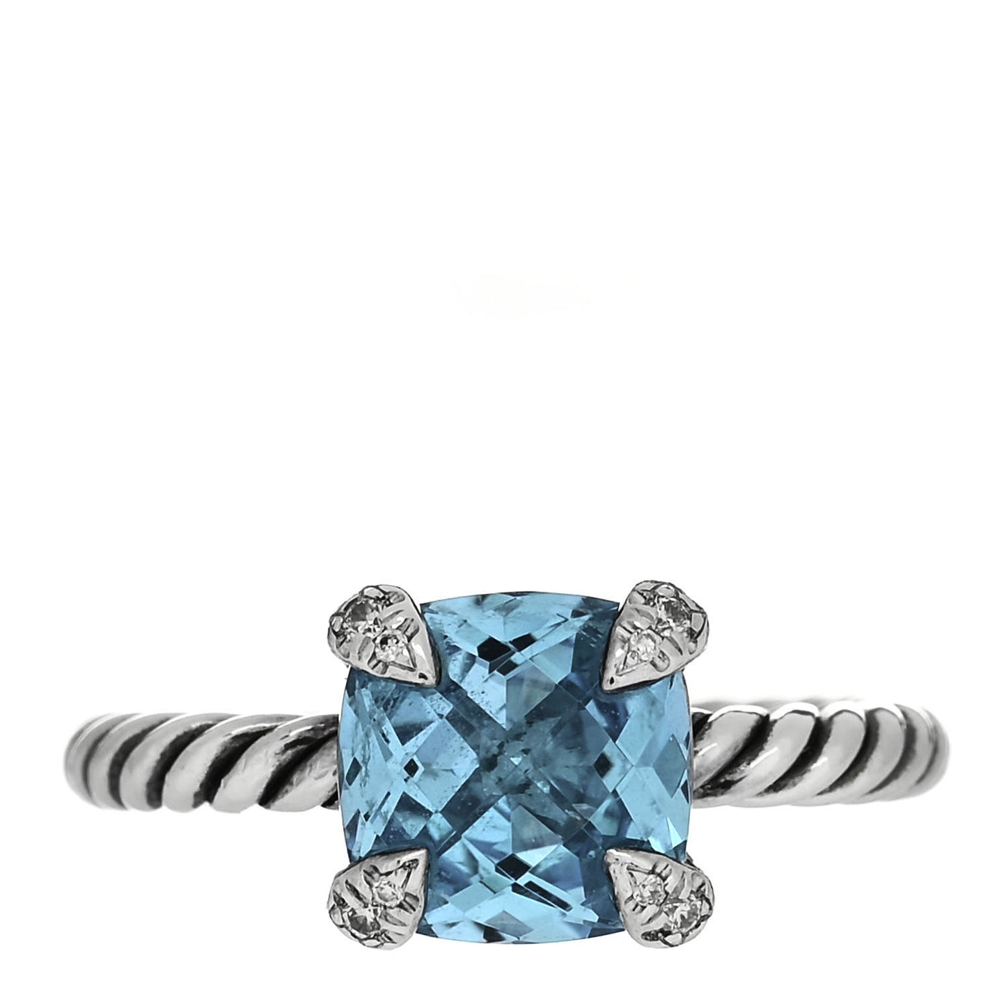 Sterling Silver Diamond Blue Topaz 8mm Chatelaine Ring 50 5.5