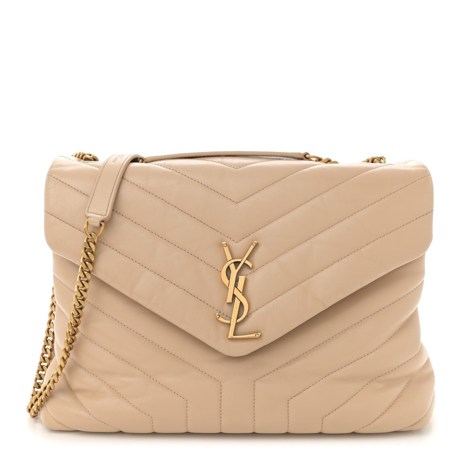 Saint Laurent Calfskin Y Quilted Monogram Medium Loulou Chain Satchel Dark Beige 1 of 7