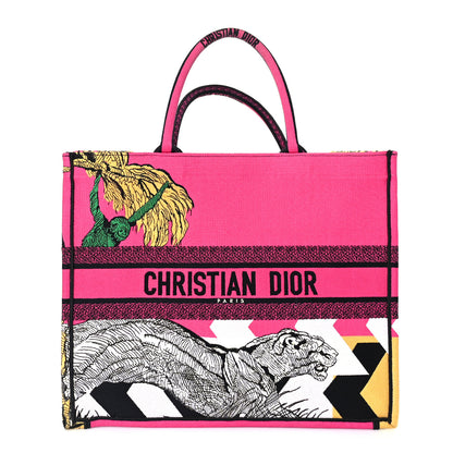 Christian Dior Canvas Embroidered Large Jungle Pop Book Tote Fuchsia Multicolor 1 of 8