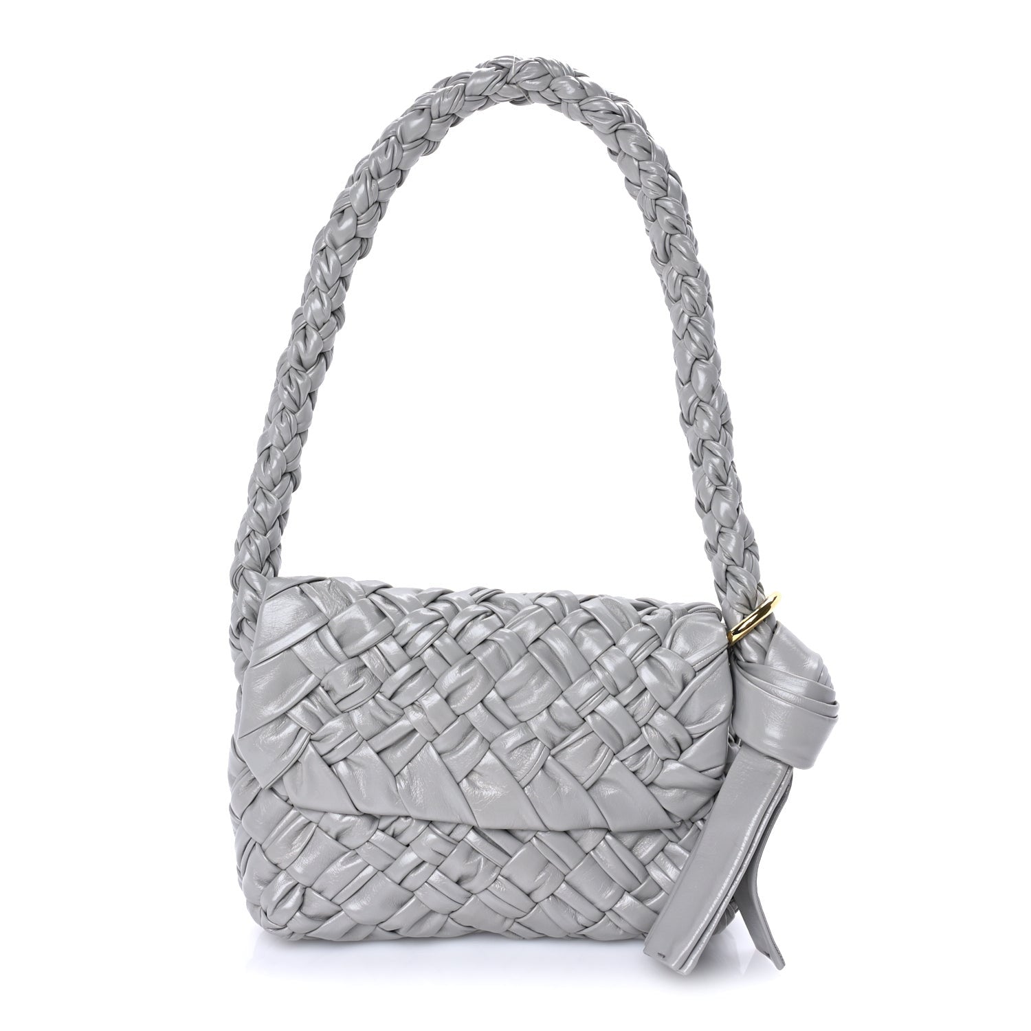 Bottega Veneta Calfskin Foulard Intreccio Kalimero Città Shoulder Bag Grey 1 of 7