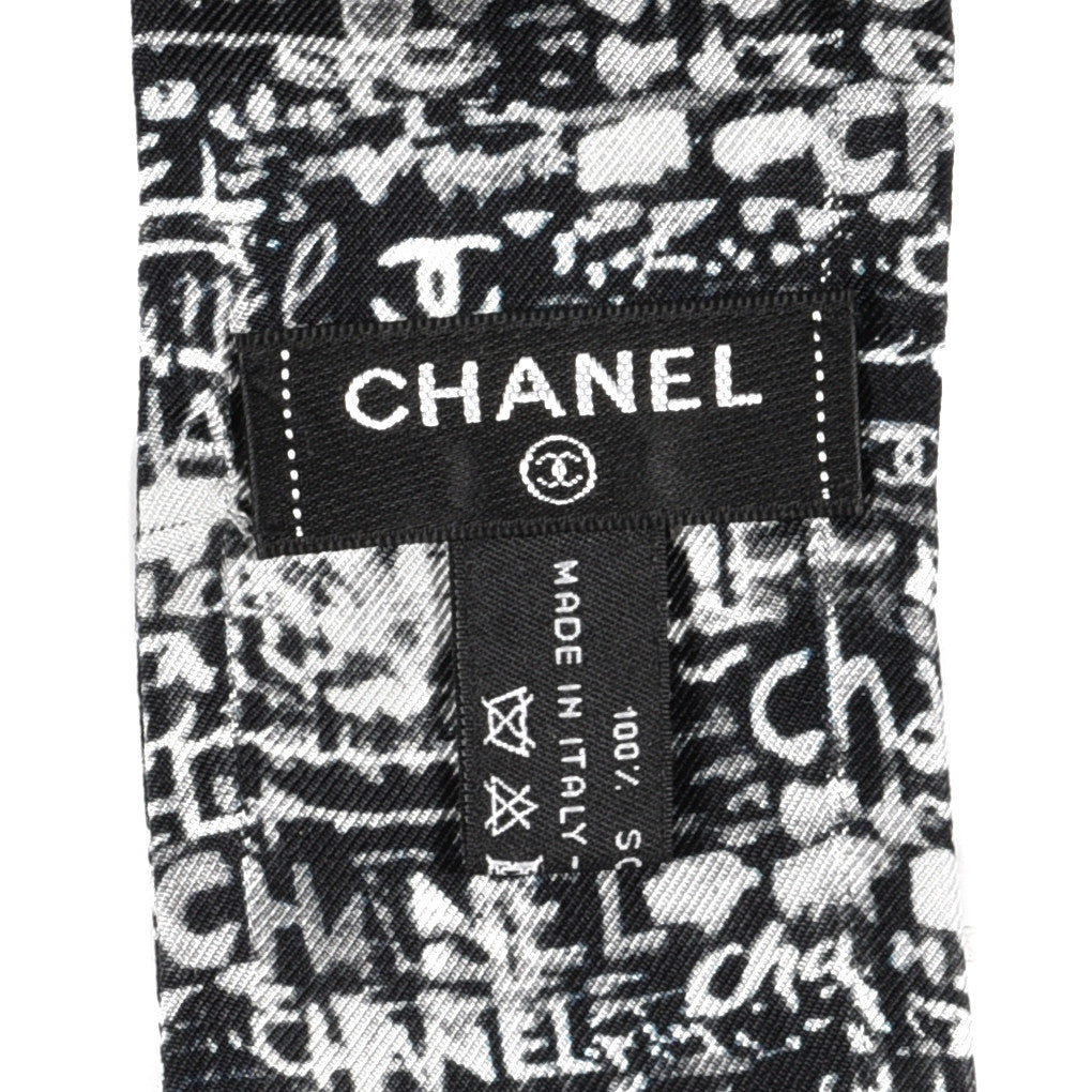 Chanel Silk Logo Slim Bandeau Scarf Black White 3 of 3