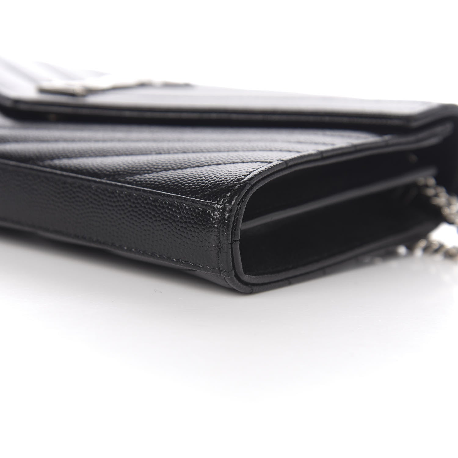 Saint Laurent Grain De Poudre Matelasse Chevron Monogram Chain Wallet Black 7 of 9