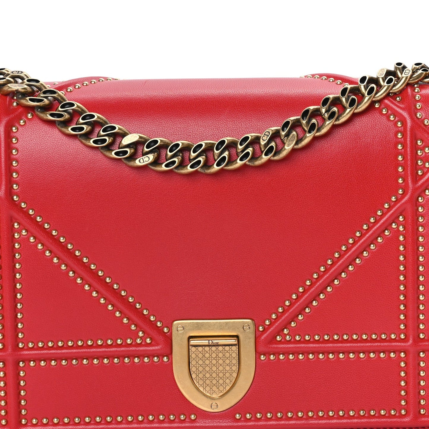 Calfskin Studded Medium Diorama Flap Bag Red