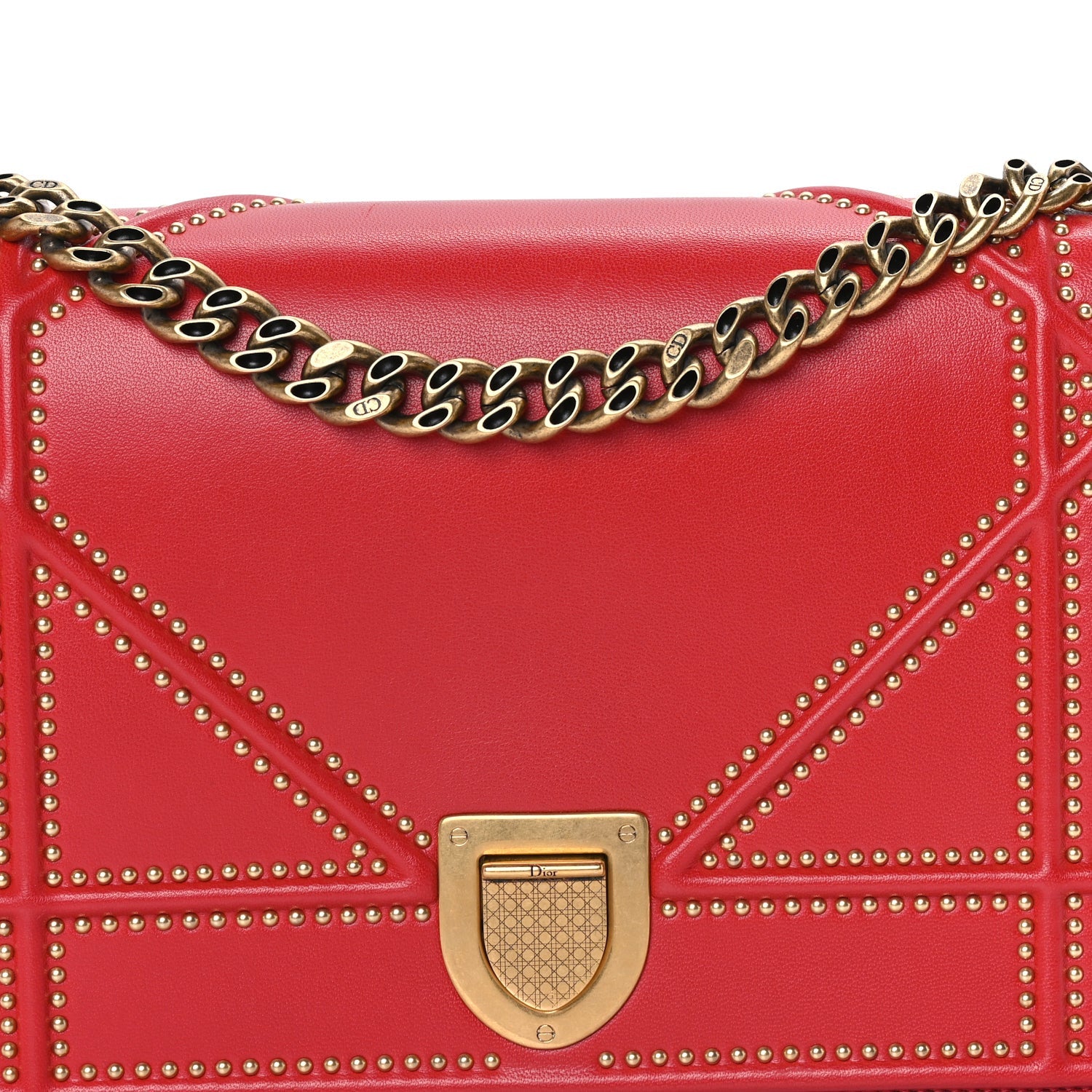 Christian Dior Calfskin Studded Medium Diorama Flap Bag Red 6 of 7
