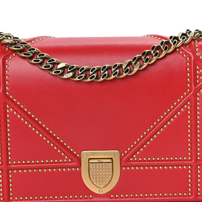Christian Dior Calfskin Studded Medium Diorama Flap Bag Red 6 of 7