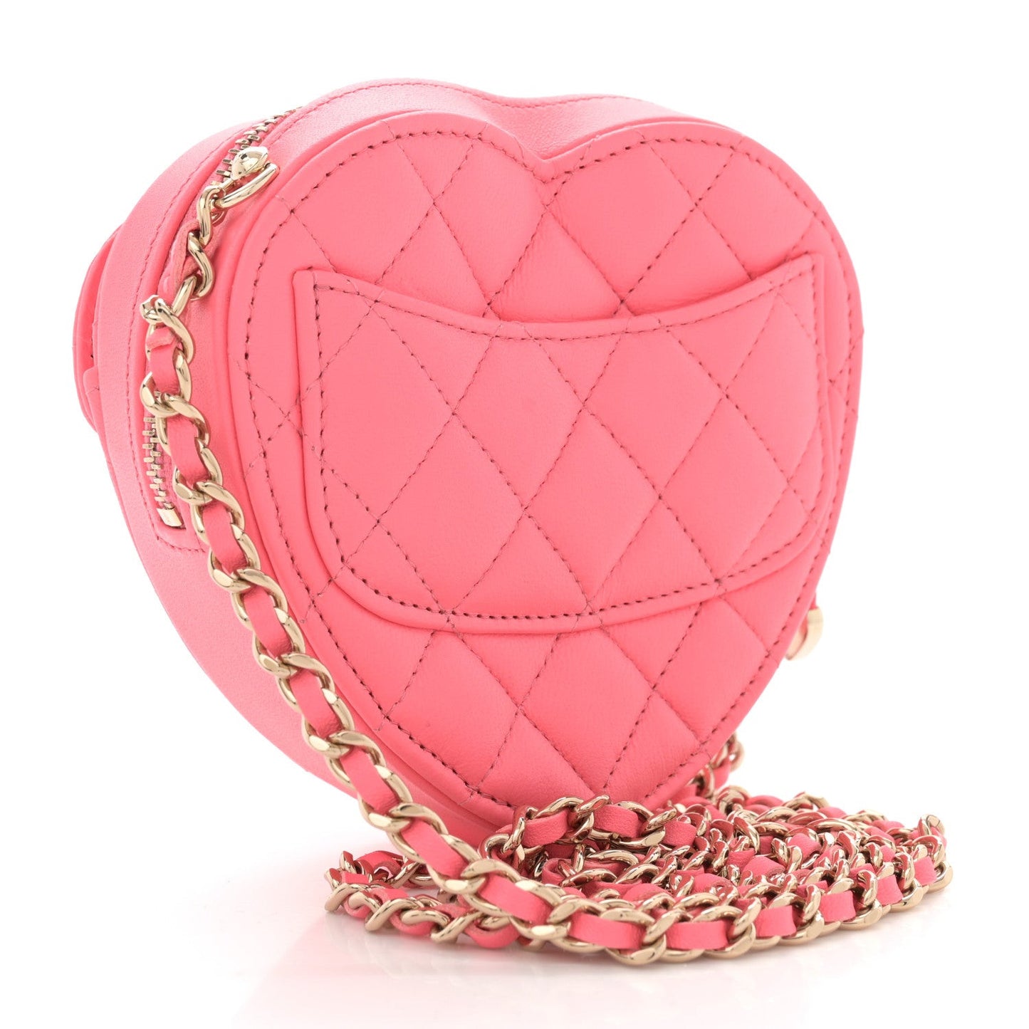 Lambskin Quilted CC In Love Heart Clutch With Chain Pink