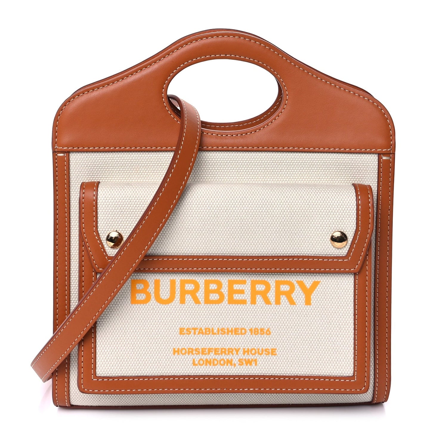 Canvas Smooth Calfskin Two Tone Mini Pocket Bag  Natural Malt Brown