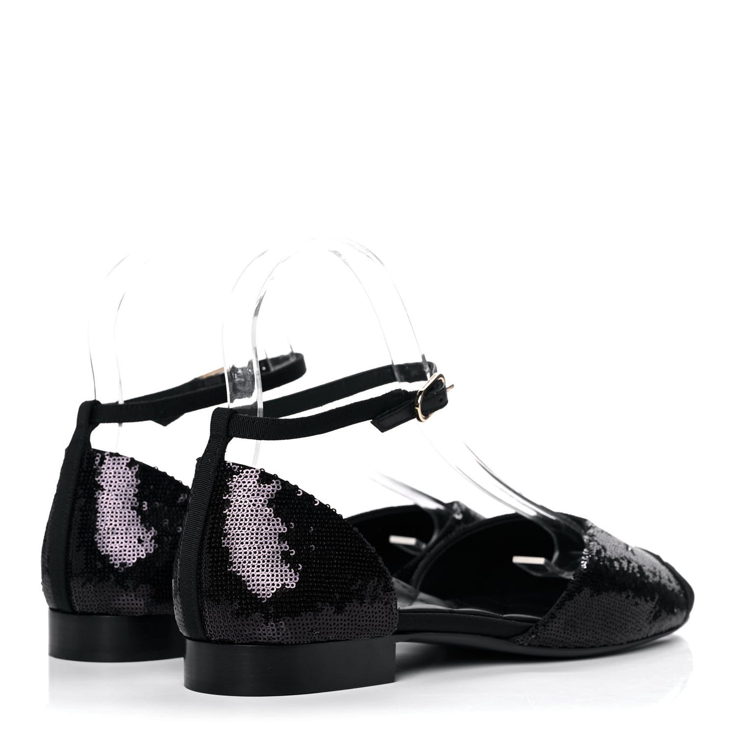 Sequin Grosgrain Cap Toe CC Ankle Strap Sandals 38.5 Black