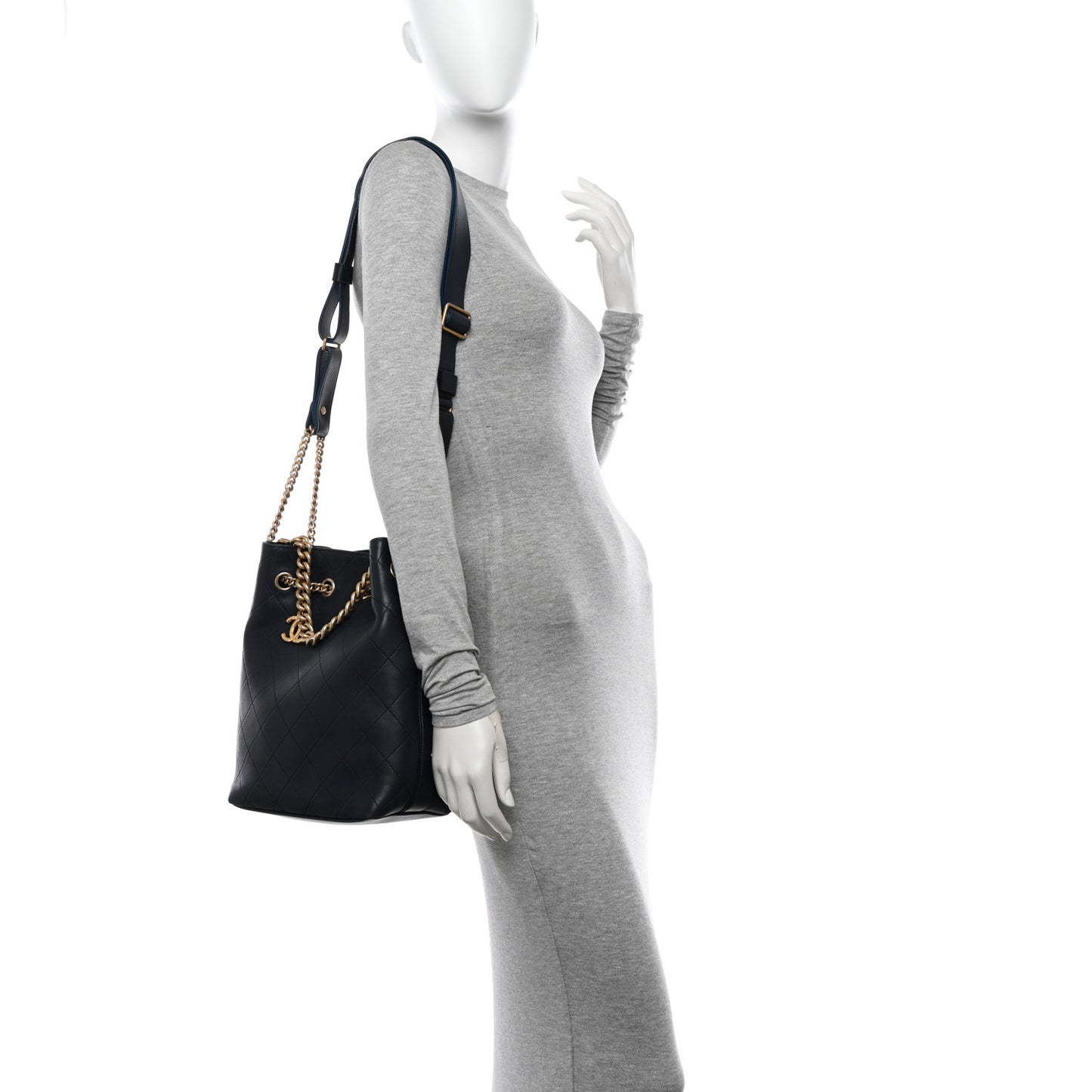 Calfskin Quilted Small On My Shoulder Drawstring Bag Blue