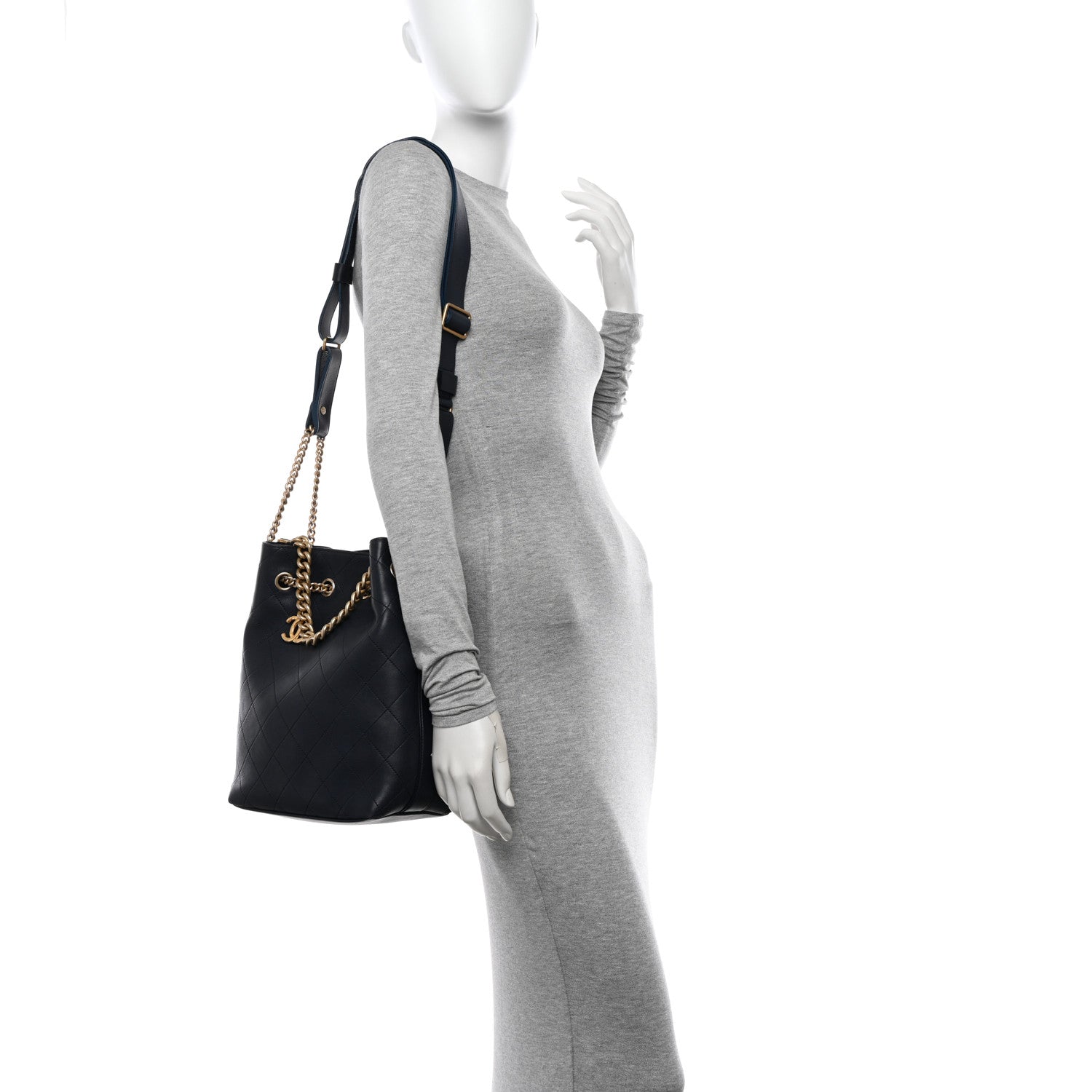 Chanel Calfskin Quilted Small On My Shoulder Drawstring Bag Blue 2 of 13