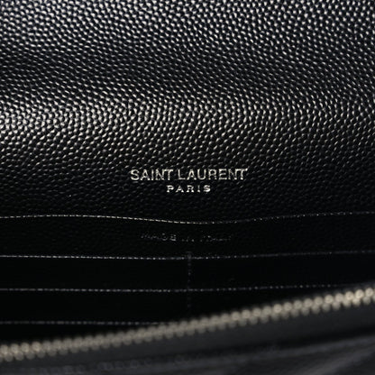 Saint Laurent Grain De Poudre Matelasse Chevron Monogram Envelope Chain Wallet Black 9 of 16
