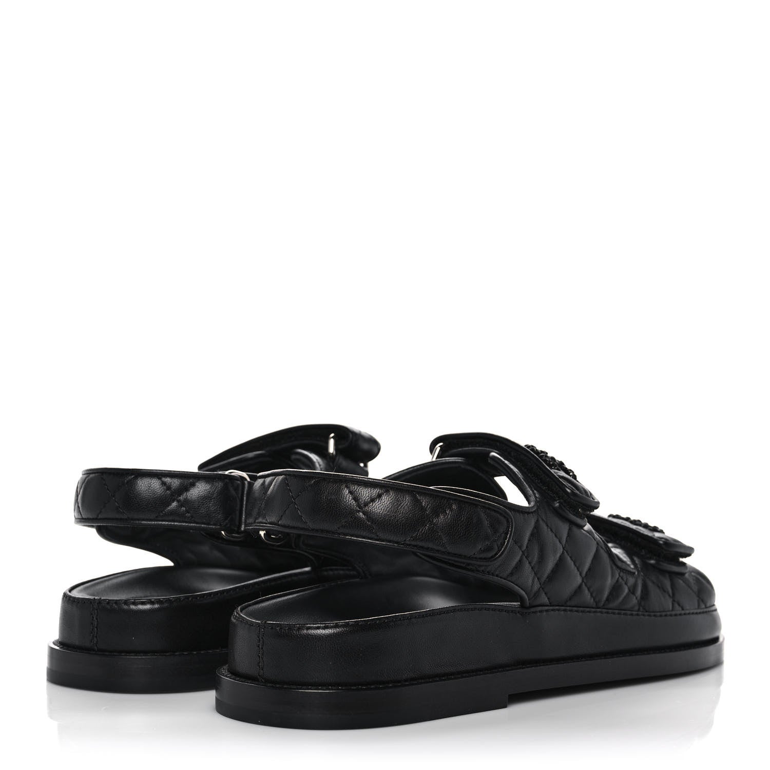 Chanel Lambskin Velcro Dad Sandals 38.5 Black 4 of 10