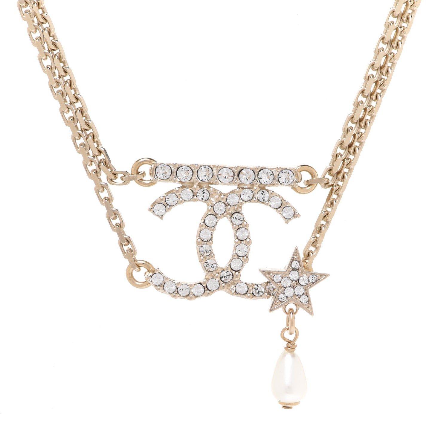 Pearl Crystal CC Star Choker Necklace Gold