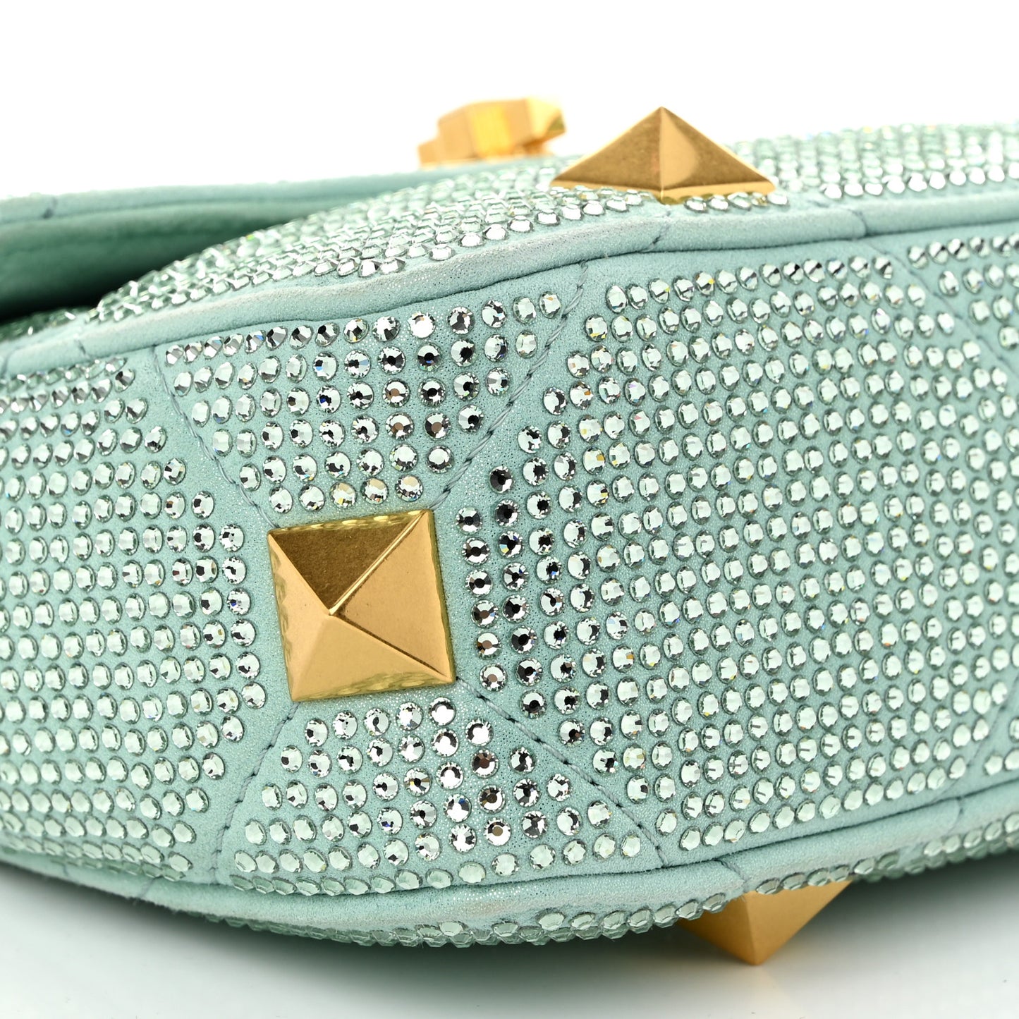Crystal Suede Small Roman Stud Shoulder Bag Green