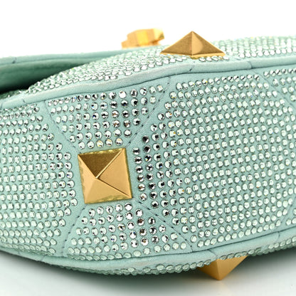 Valentino Garavani Crystal Suede Small Roman Stud Shoulder Bag Green 8 of 9