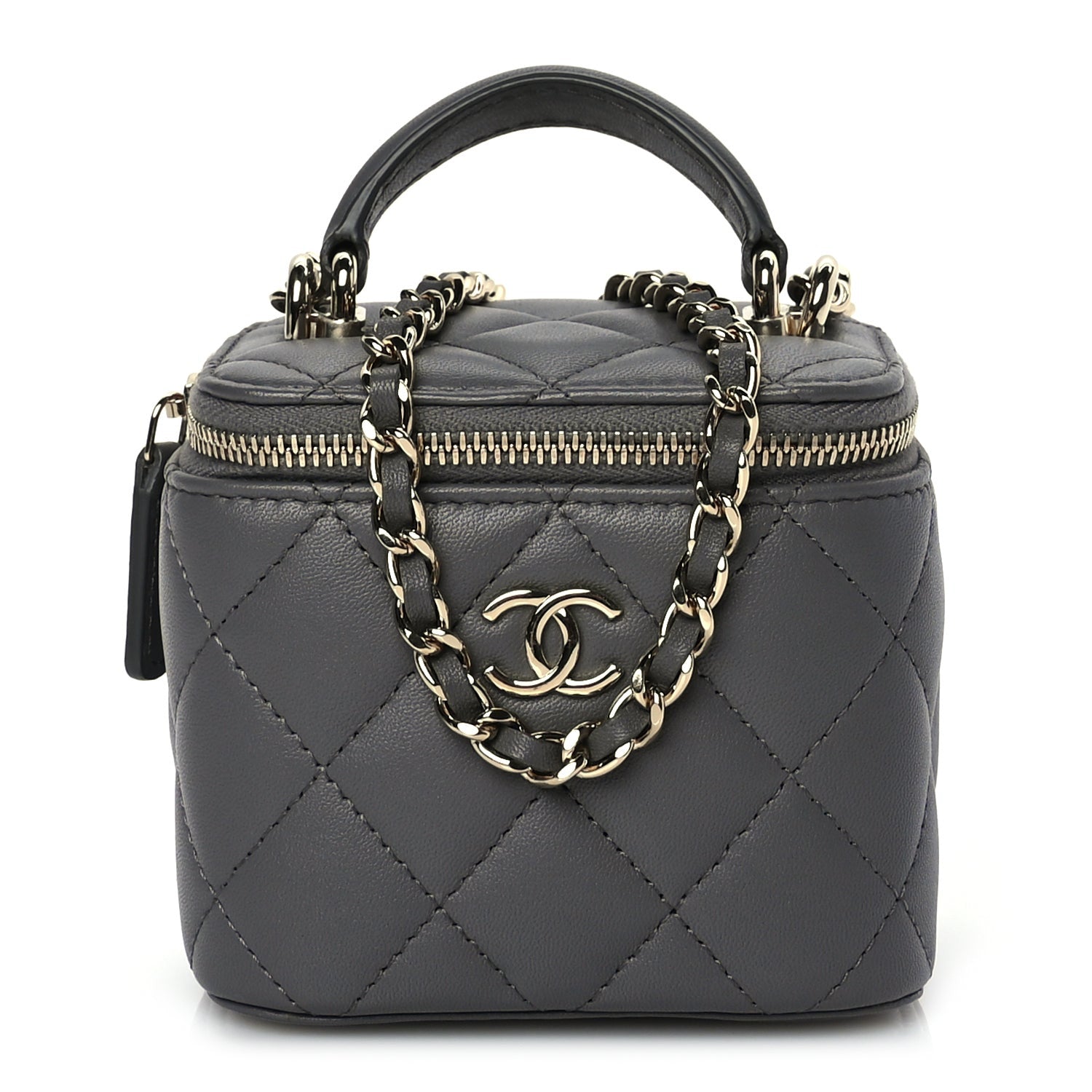 Chanel Lambskin Quilted Top Handle Mini Vanity Case With Chain Grey 1 of 9
