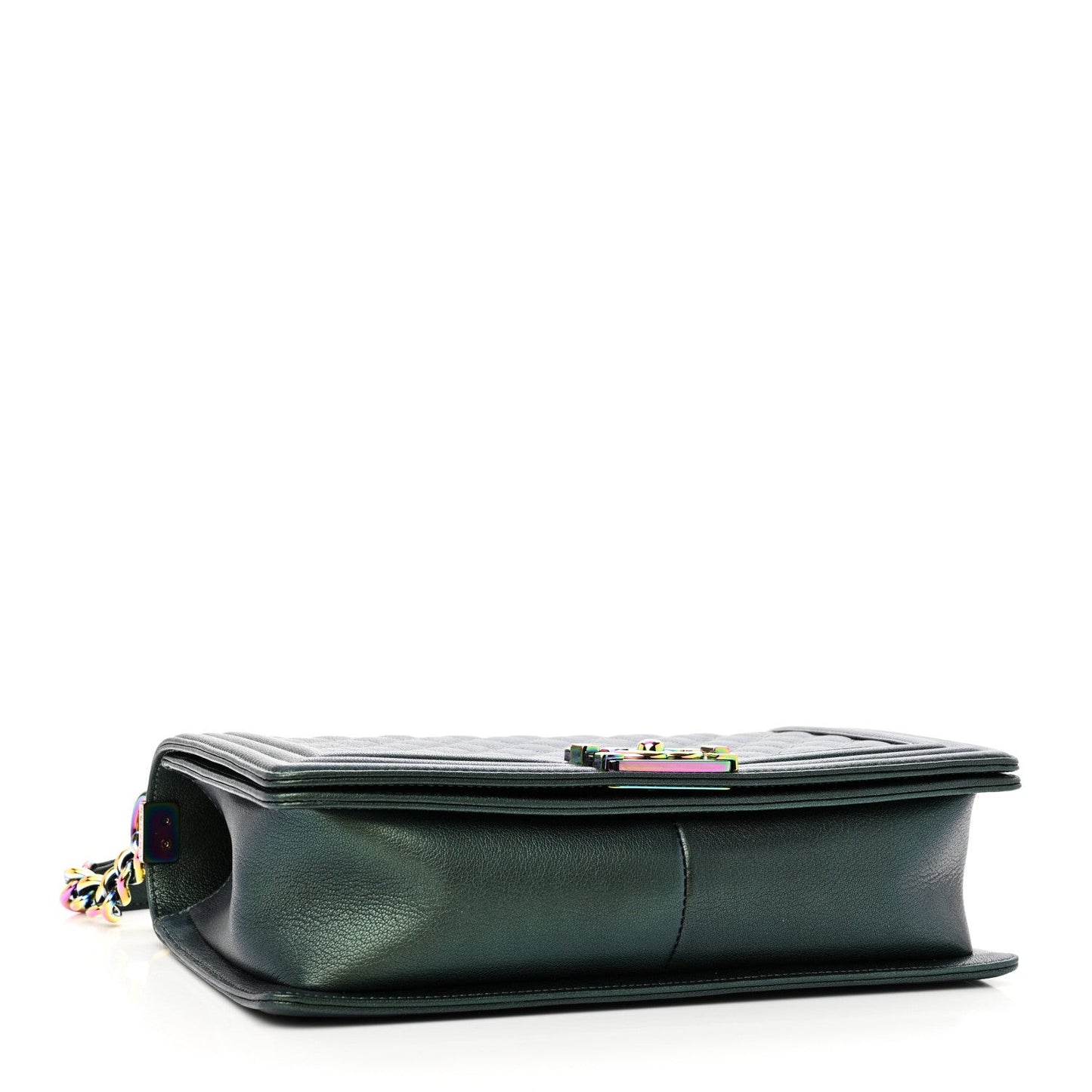 Iridescent Goatskin Quilted New Medium Boy Flap Green