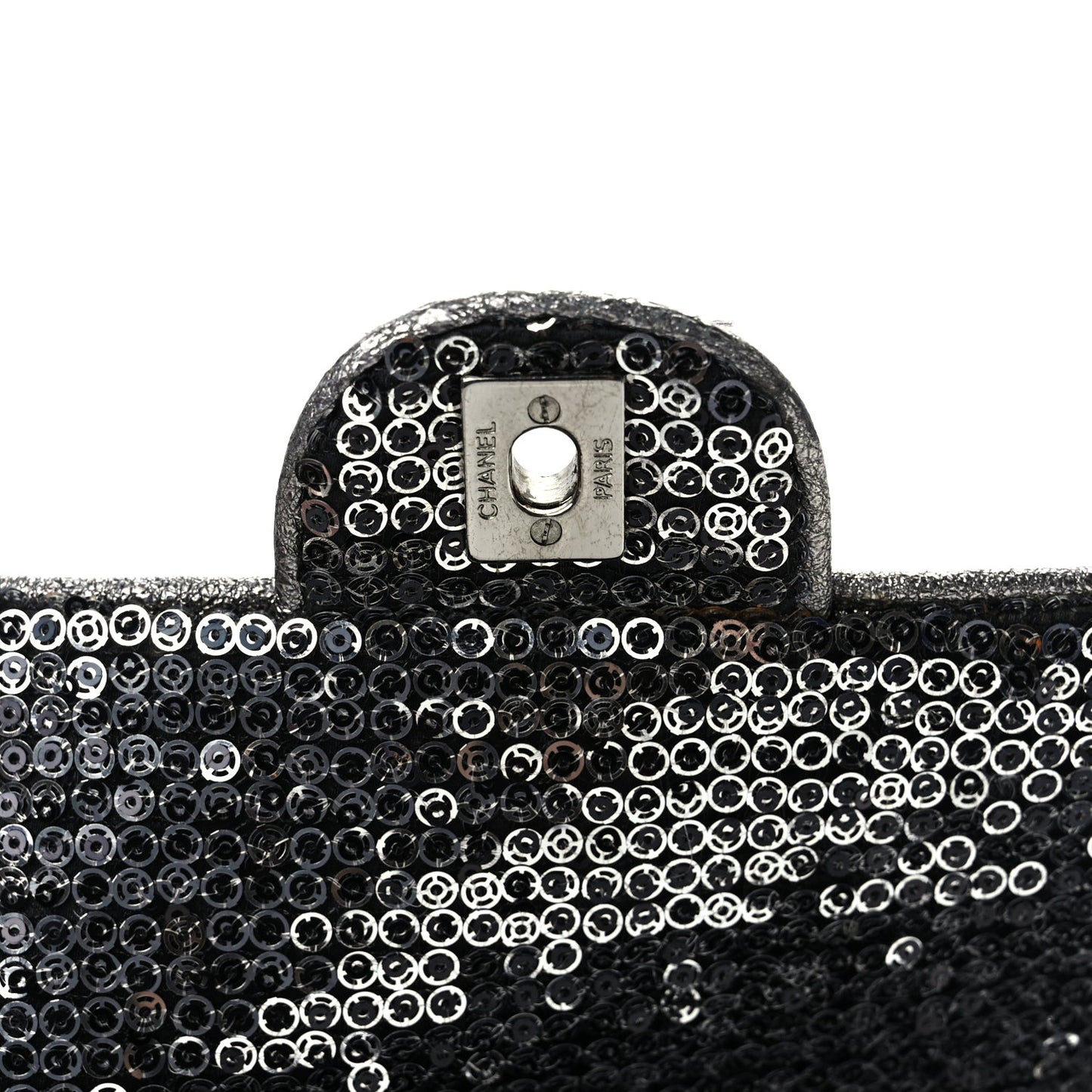 Sequin Medium Single Flap Dark Silver