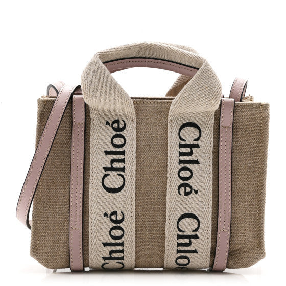 Cotton Calfskin Mini Woody Ribbon Tote  White Pink