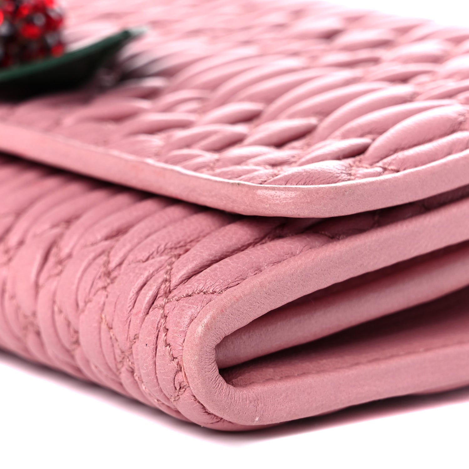 Miu Miu Nappa Matelasse Crystal Cherry Wallet On Chain Rosa 7 of 17