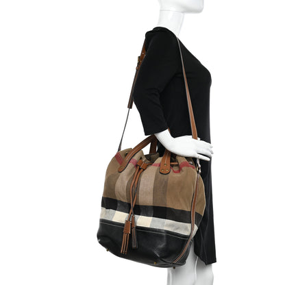 Burberry Grainy Calfskin House Check Canvas Medium Heston Crossbody Tan 2 of 11