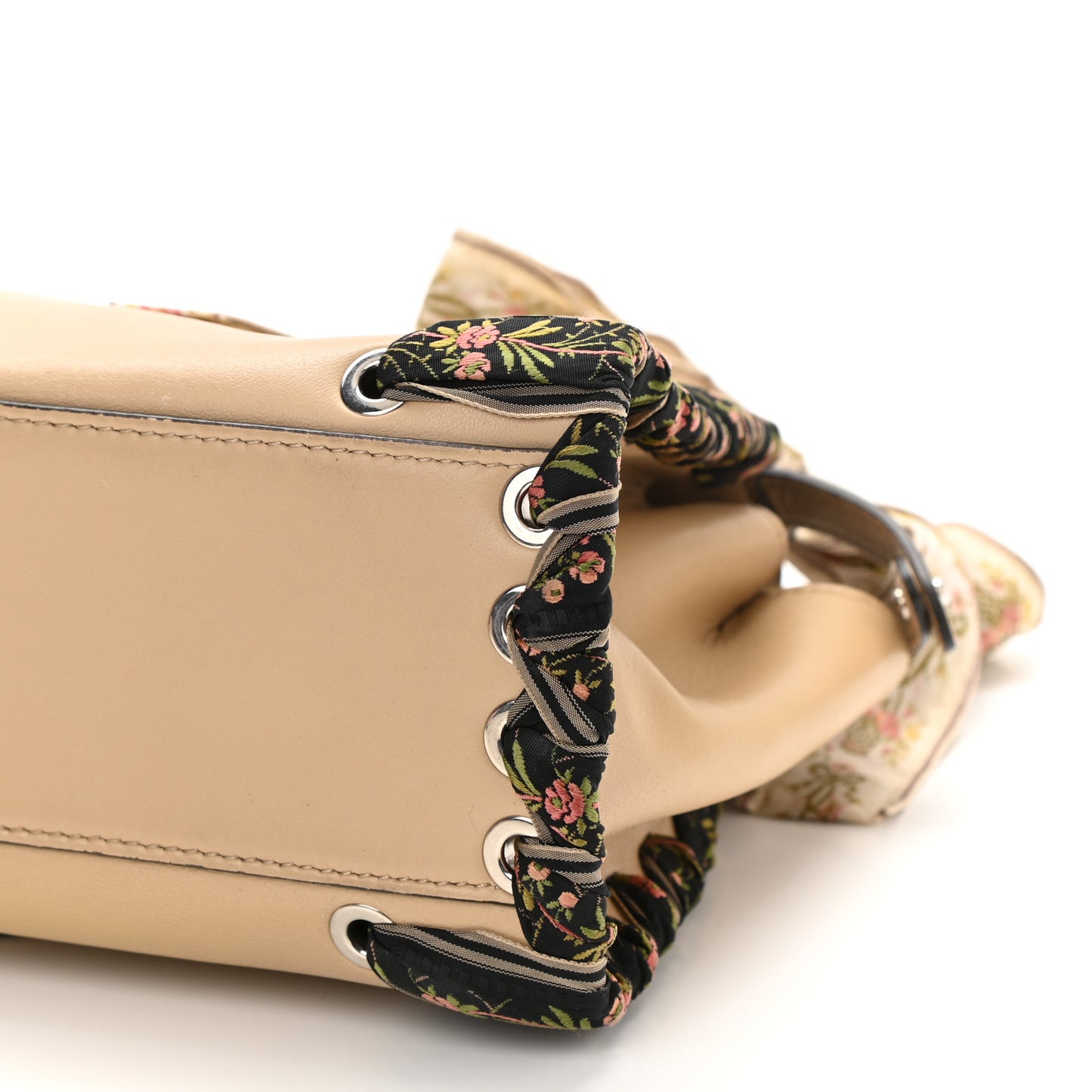 Nappa Ribbon Lace Up Mini Peekaboo Iconic Satchel Beige