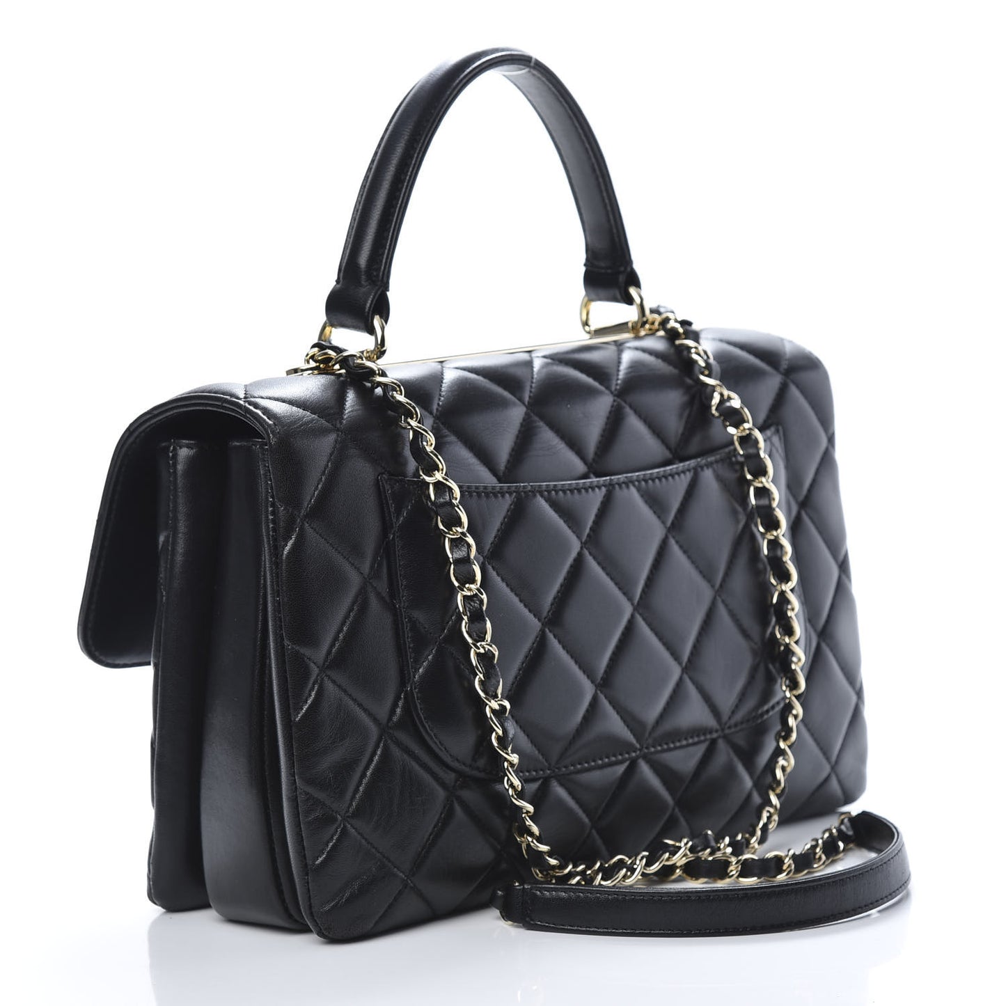 Lambskin Quilted Medium Trendy CC Flap Dual Handle Bag Black