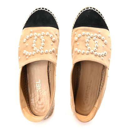 Chanel Suede Pearl CC Espadrilles 37 Beige Black 5 of 12